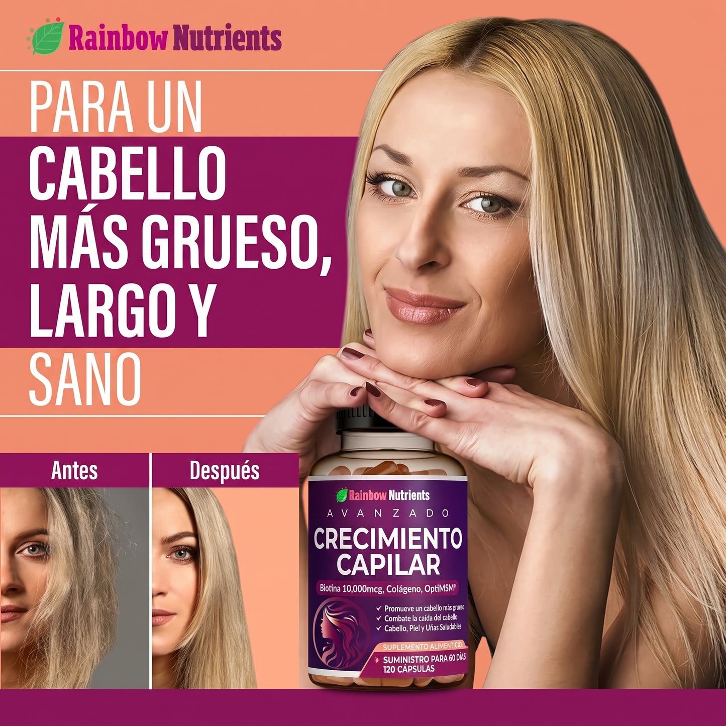 Hair Growth Advanced: Regenera naturalmente cabello, piel y uñas más fuertes y saludables