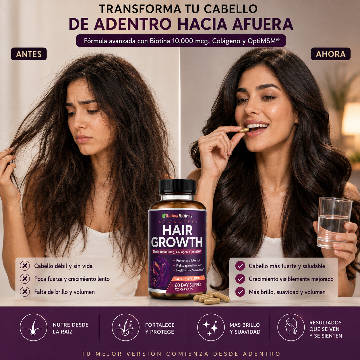 Hair Growth Advanced: Regenera naturalmente cabello, piel y uñas más fuertes y saludables