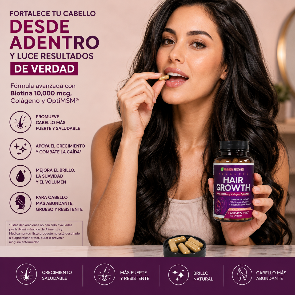 Hair Growth Advanced: Regenera naturalmente cabello, piel y uñas más fuertes y saludables