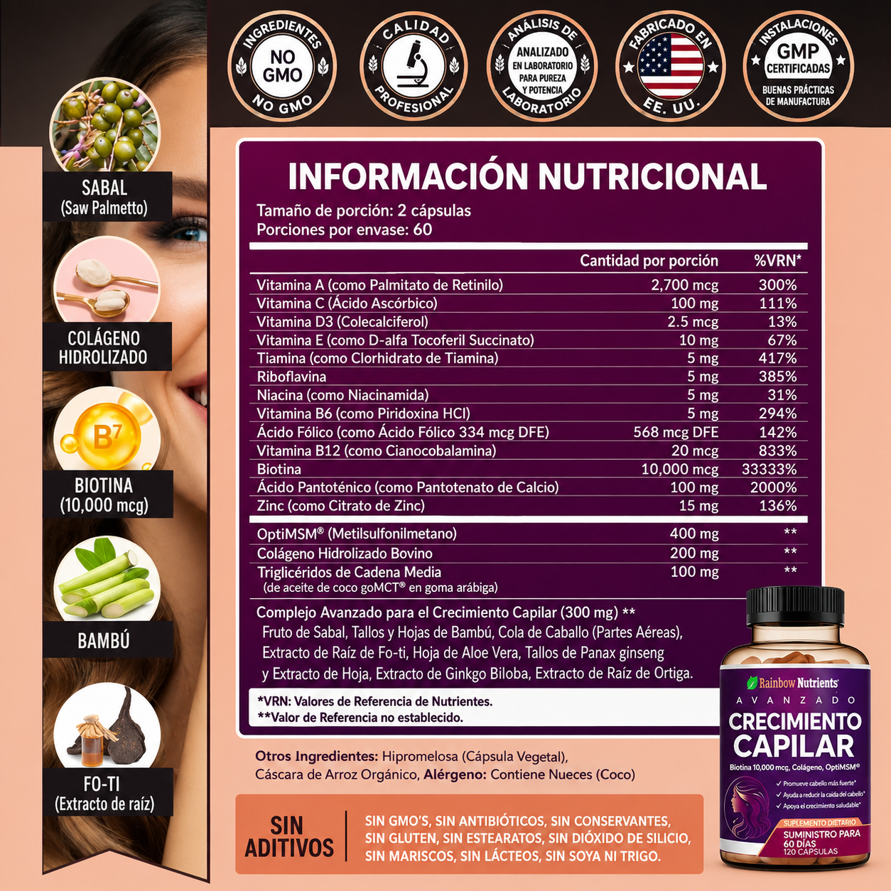 Hair Growth Advanced: Regenera naturalmente cabello, piel y uñas más fuertes y saludables